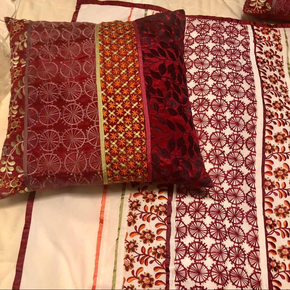 Embroidered Raspberry Floral Set 4 - Euros & Throw - Picture 11 of 14